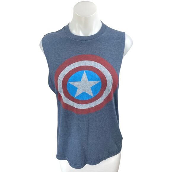 Marvel Comics Women's Blue Captain America Avengers Muscle Tee Tank Top Size S - Picture 1 of 4
